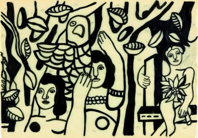 Fernand Léger (1881-1955), Les femmesauxperroquets, cca. 1950 inkoust a pero na prusvitném papíre, 53,3 x 60 cm